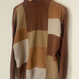 GOCHU Men's Patchwork Turtleneck Sweater - Brown Multi